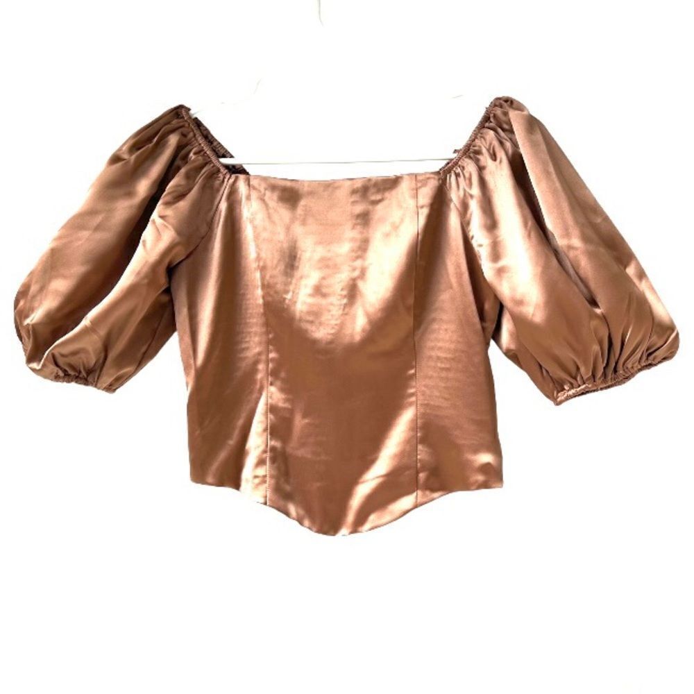 Womens New Satin Puff Sleeve Top S XS